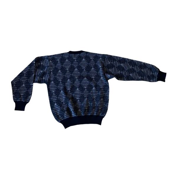 Neiman Marcus Black Diamond Argyle Knit Wool Crewneck Pullover Sweater Size L - Picture 4 of 6